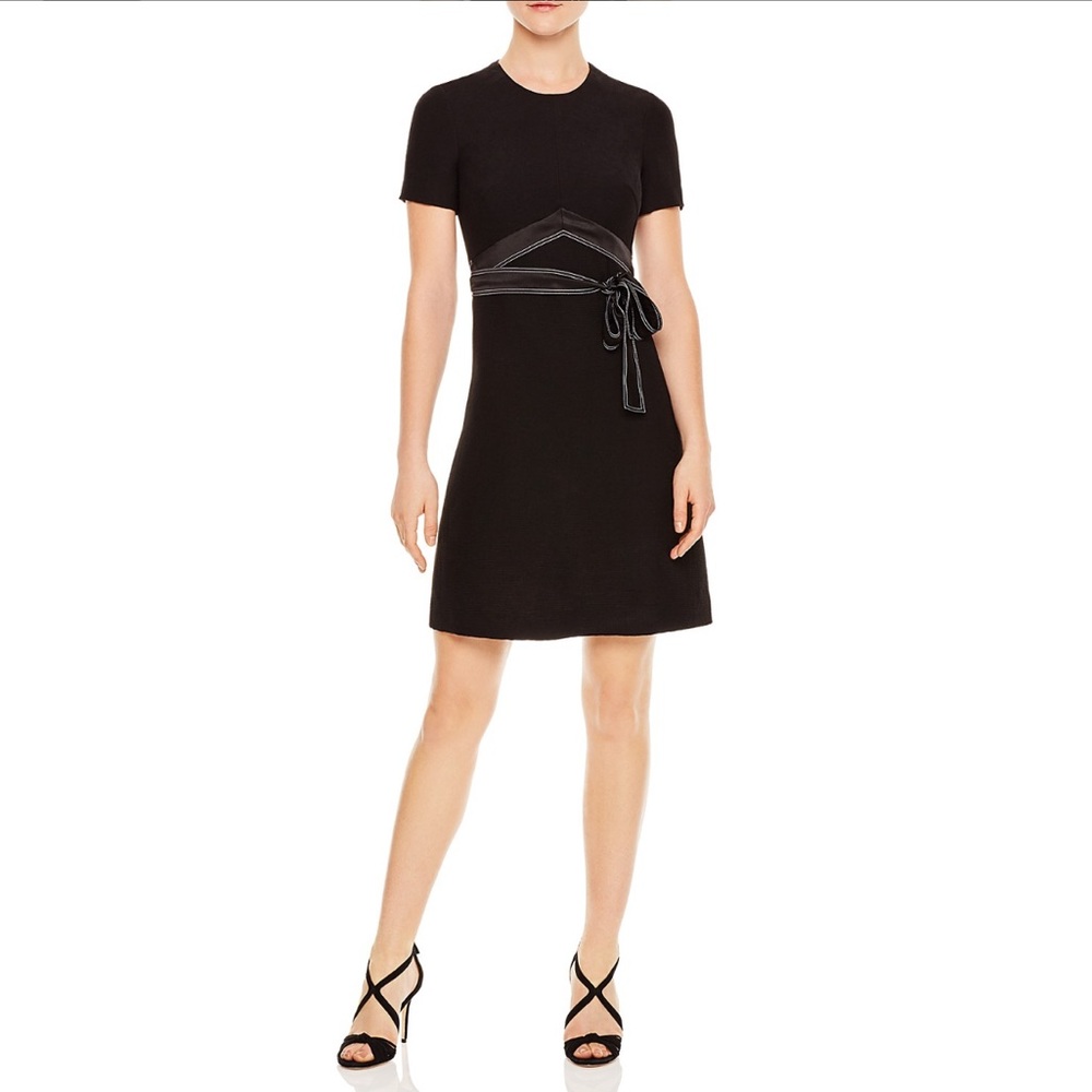 Sandro Black Isaure Silk-Sash A-Line Dress US Size 8